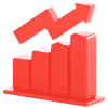 Red 3D bar chart with an upward trending arrow indicating growth.