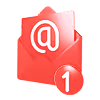 Red envelope icon with an @ symbol and a notification badge showing the number 1.