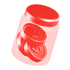 Red translucent jar with its lid open, casting a shadow on a white surface.