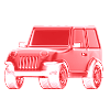Red tinted stylized illustration of an SUV vehicle angled to the left.